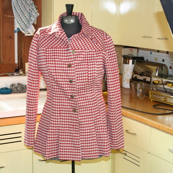 Vintage Fitted Women's Sport Coat Homemade Houndstooth - Picture 1 of 4